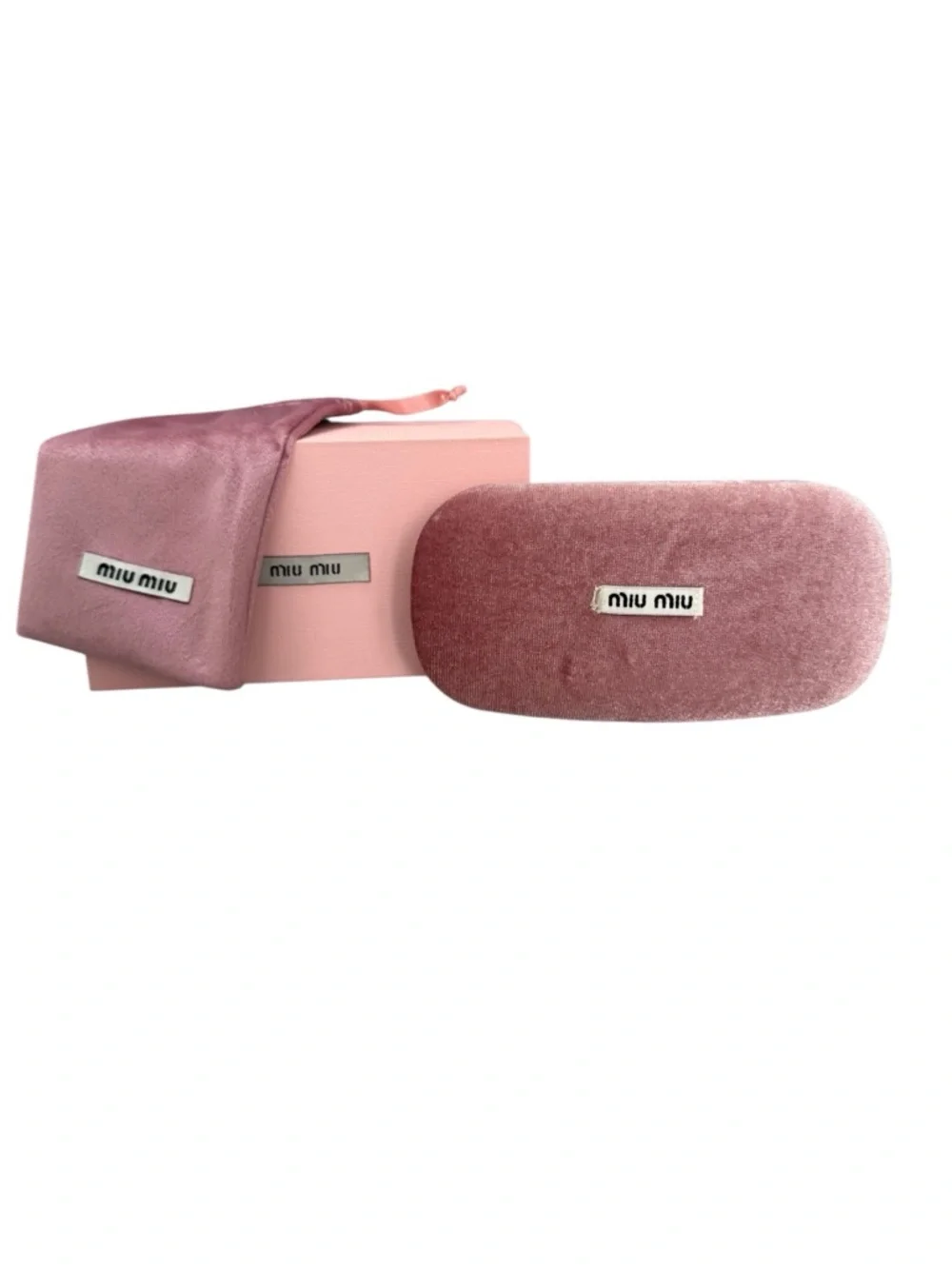 New! Miu Miu Pink Velvet Sunglasses Case with Matching Pouch and Box
